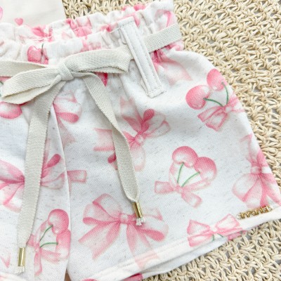  Conj. Blusa Cherry Princess Girl e Short em Linho - Areia